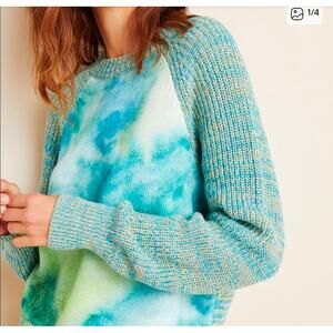 ANTHROPOLOGIE Watercolor Tie-Dye Comfy Chic Cotton Knit Sweater Oversized Small